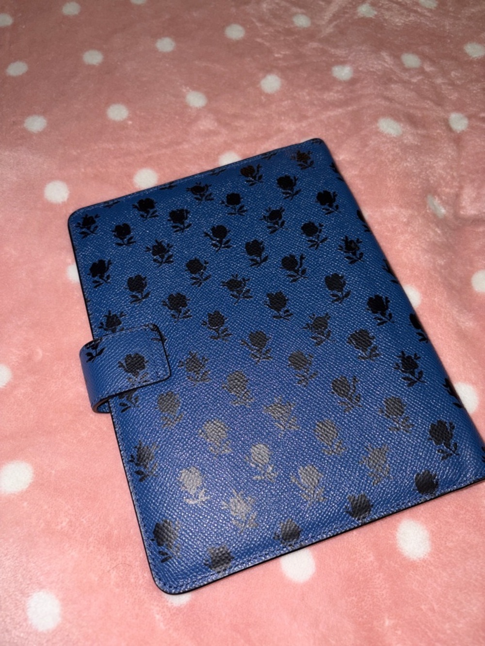 Coach Navy Blue Floral Leather Planner Journal Cover with Snap - Picture 5 of 13
